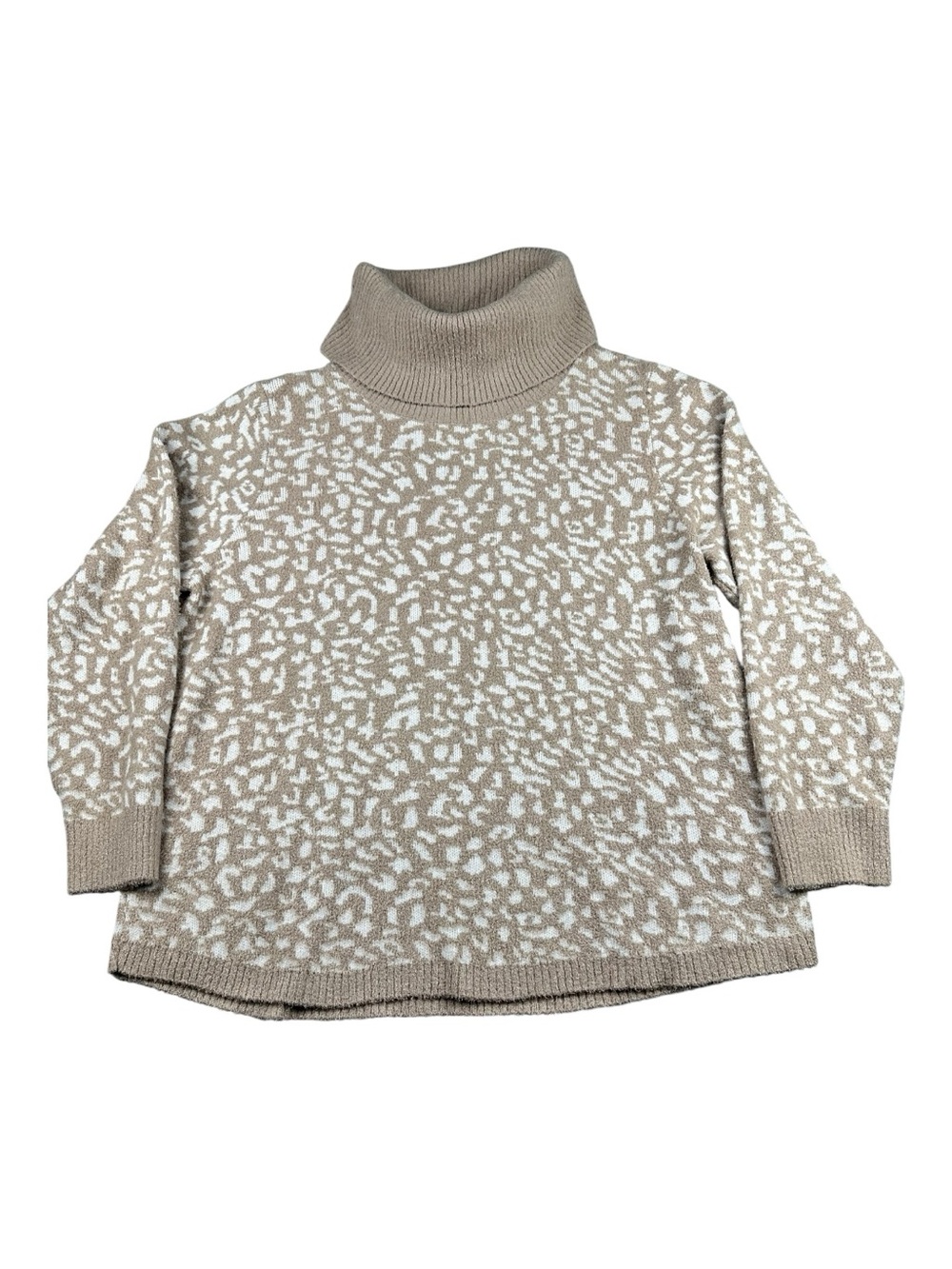 RACHEL ZOE Tan White Animal Printed Soft Cowl Neck Sweater Women's Size XL - Picture 6 of 10